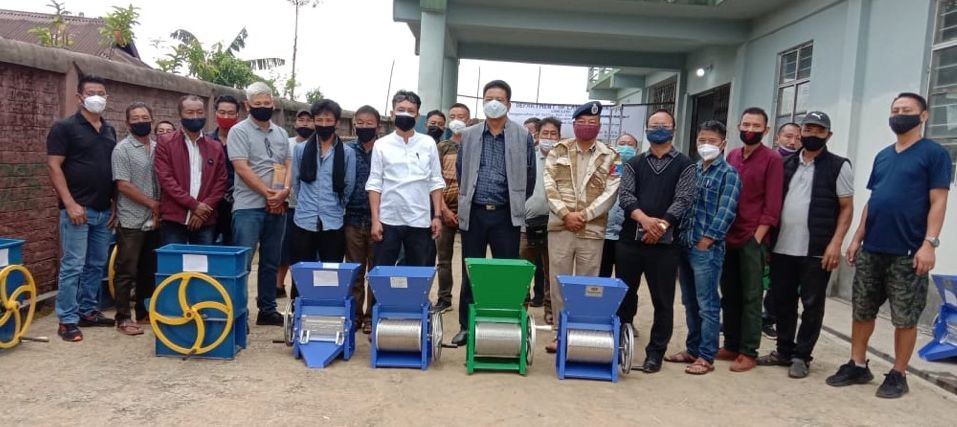 DC Longleng M Shayung Phom with officials during the inauguration of coffee bar cum distribution of coffee pulper machines at DPO Office, Land Resources Department Longleng May 7. (DIPR Photo)